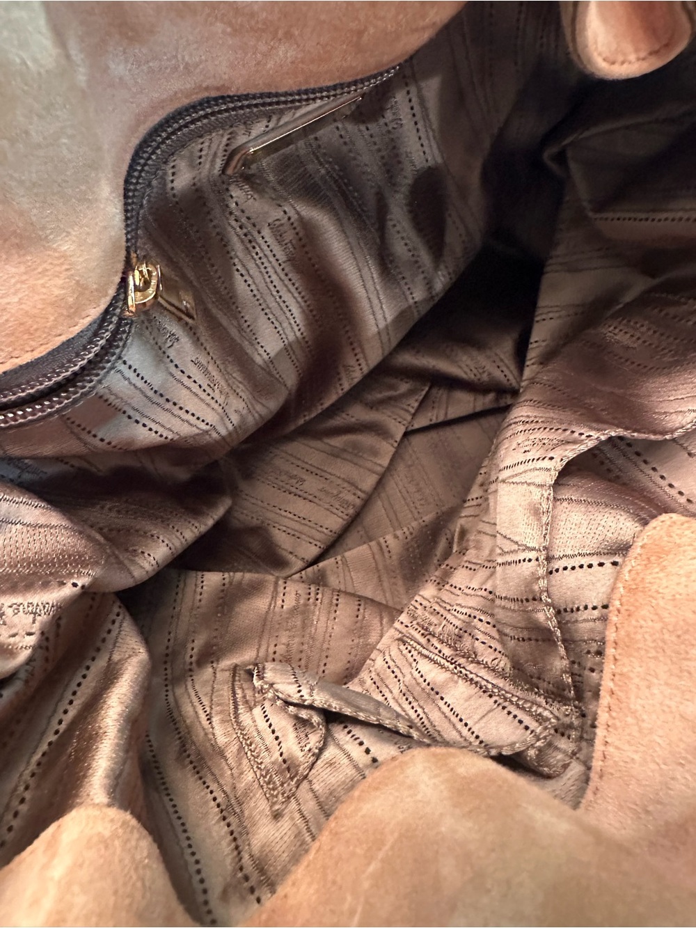 Salvatore Ferragamo Suede Drawstring Bucket Bag - Tan/Peach - Picture 3 of 8